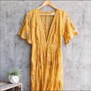 Mustard lace maxi dress/romper